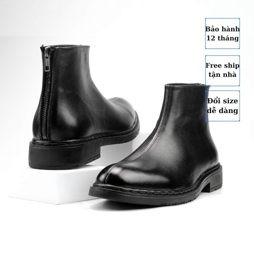 Giày Chelsea Boot Zip Black Da bò nhập khẩu giày da công sở Lucas Shoes bảo hành 1 năm