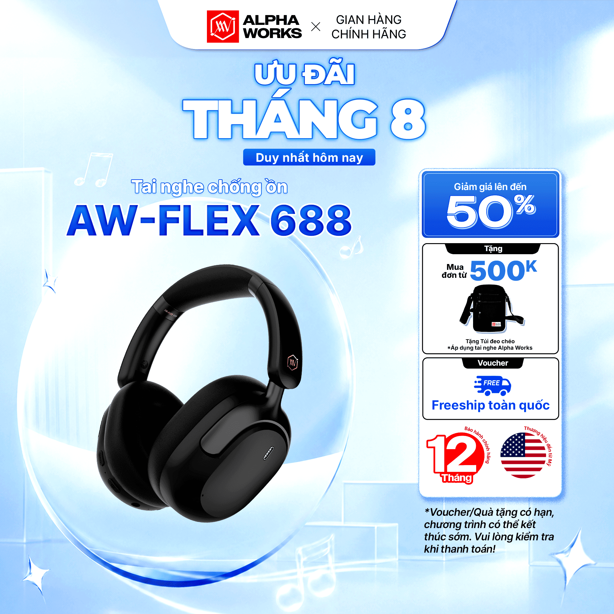 Tai Nghe Không Dây Chống Ồn Alpha Works FLEX 688 - Hàng Chính Hãng