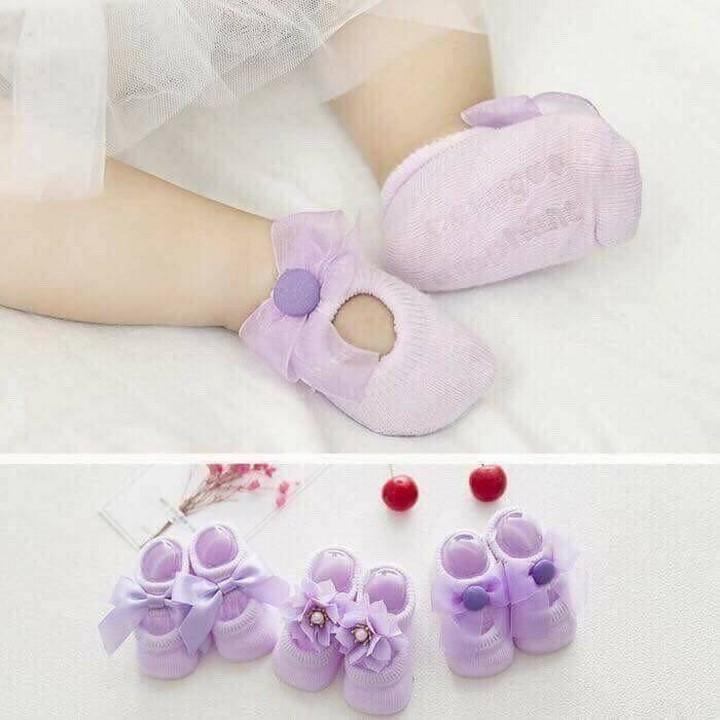 Combo 3 đôi tất nơ cho bé gái 0-1 tuổi- cùng màu