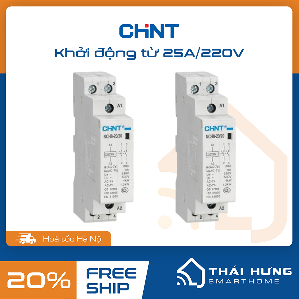 Khởi động từ 1 pha chint 25a