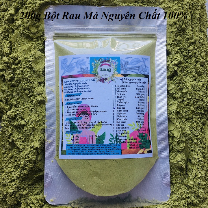 Bột Rau má sấy lạnh 100g- 200g có giấy VSATTP và ĐKKD nguyên chất thiên nhiên 100% dùng để đắp mặt đa công dụng