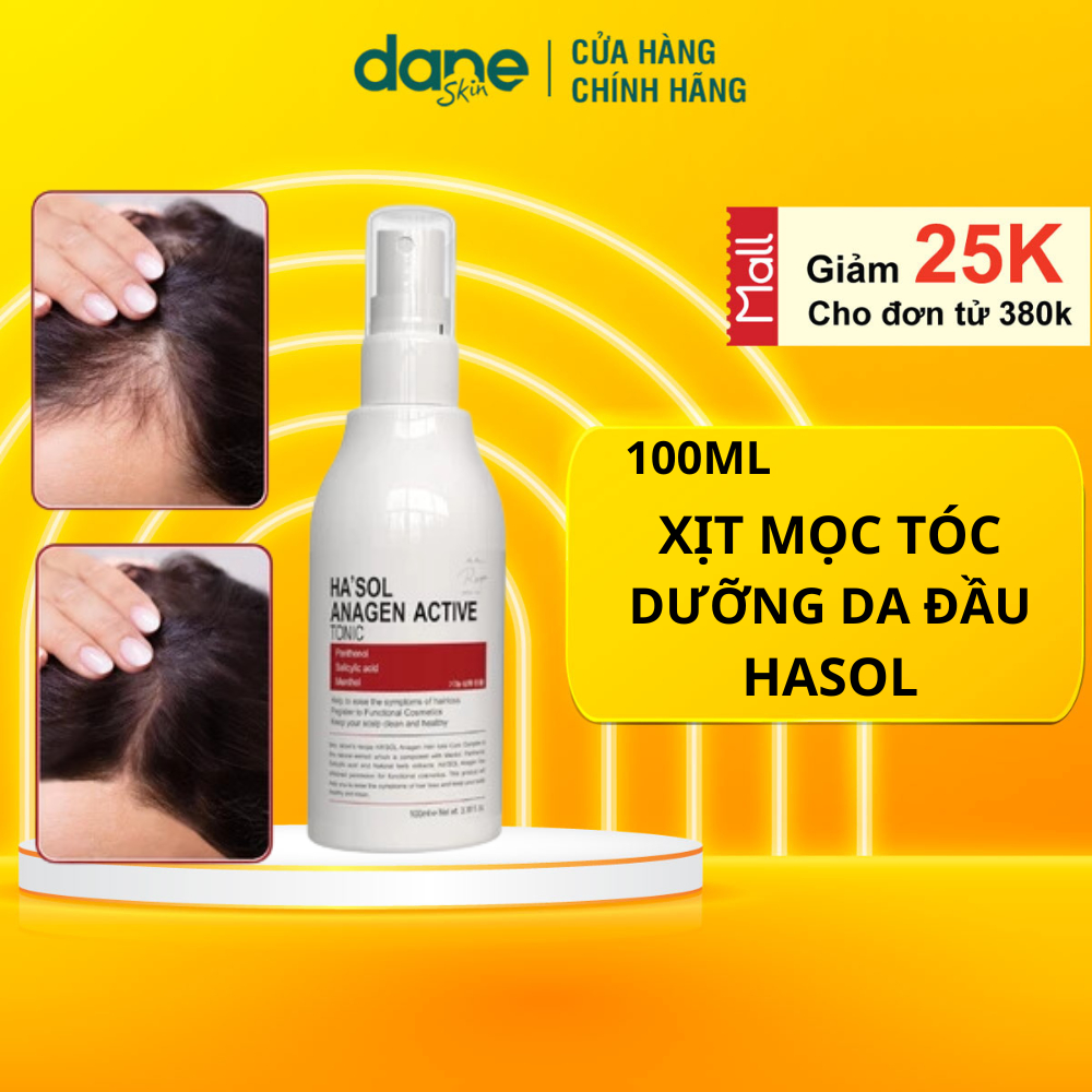 Xịt Kích Mọc Tóc Hasol Anagen Active Tonic 100ml - Dưỡng Da Đầu Chắc Khỏe, Ngăn Rụng Tóc