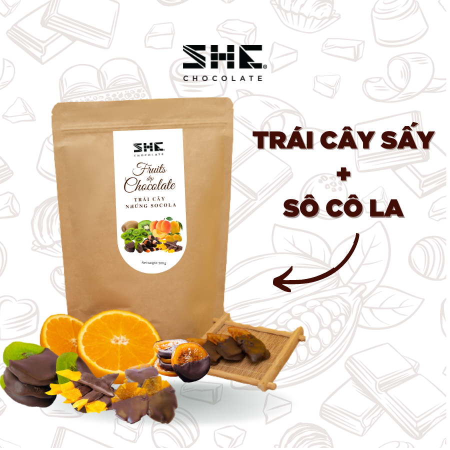 Trái cây nhúng Socola thập cẩm-Túi 500g - SHE Chocolate