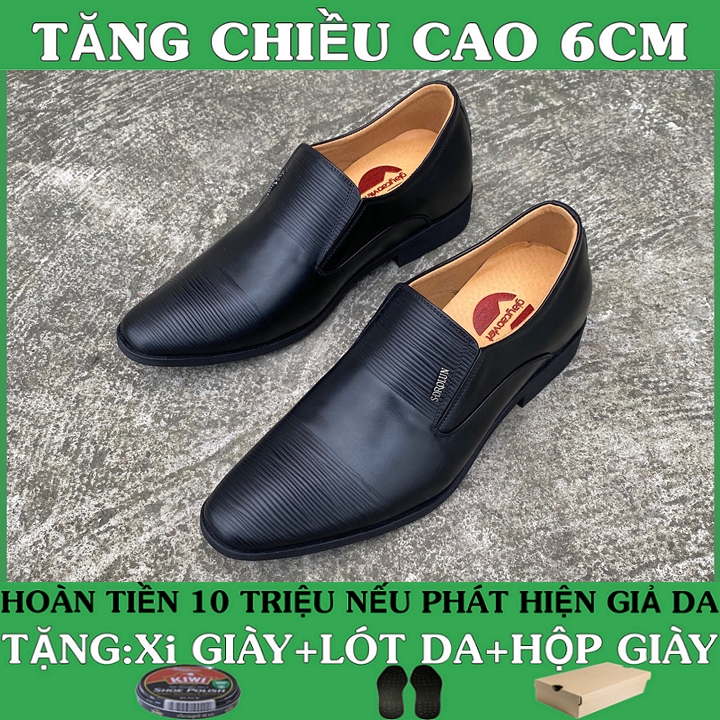 Giày Tăng Chiều Cao Nam 6 Cm Chất Liệu Da Bò Thật 100% Đế Cao Su Êm Chân Tk006