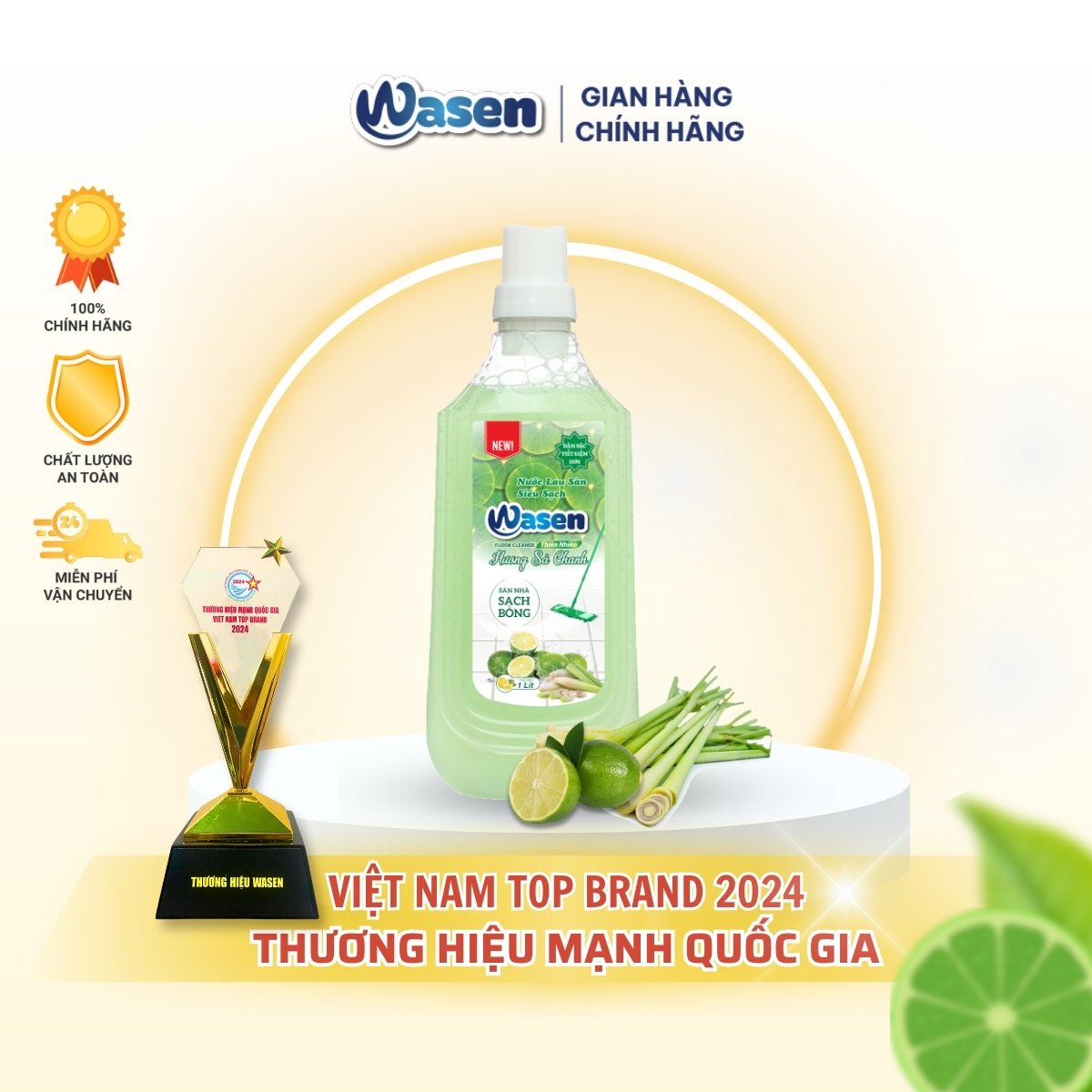 NƯỚC LAU SÀN 1L WASEN SIÊU SẠCH TINH CHẤT THIÊN NHIÊN HƯƠNG SẢ CHANH