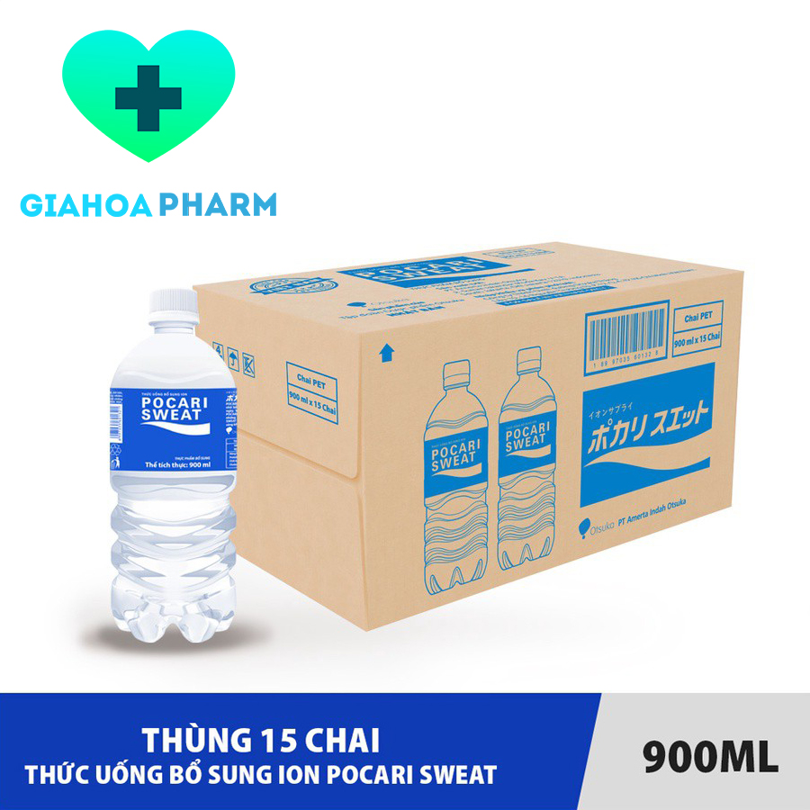 Pocari Sweat - Thức uống bù nước, khoáng, ion, điện giải, mất nước do vận động thể thao, tiêu chảy - Thùng 15 chai 900ml