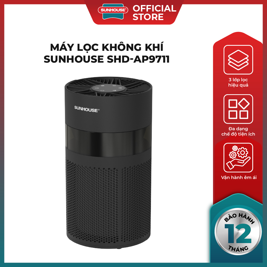 Máy lọc không khí Sunhouse SHD-AP9711 - 3 lớp lọc hiệu quả - Đa dạng chế độ tiện ích - Tích hợp khóa an toàn