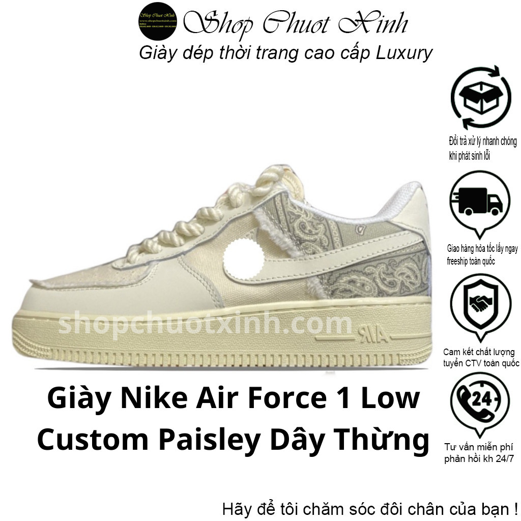 Giày af1 dây thừng tu bigbang, af1 Low Custom Paisley bản trung cao cấp full phụ kiện đủ size nam nữ shopchuotxinh