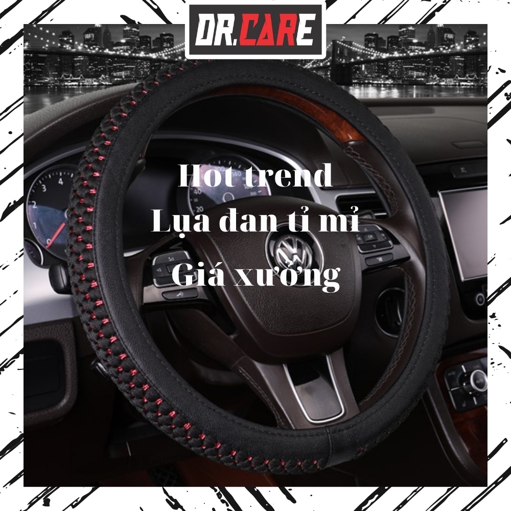Bọc vô lăng, ốp vô lăng vải lụa đan độc đáo thoáng khí chống trượt đường kính 38cm