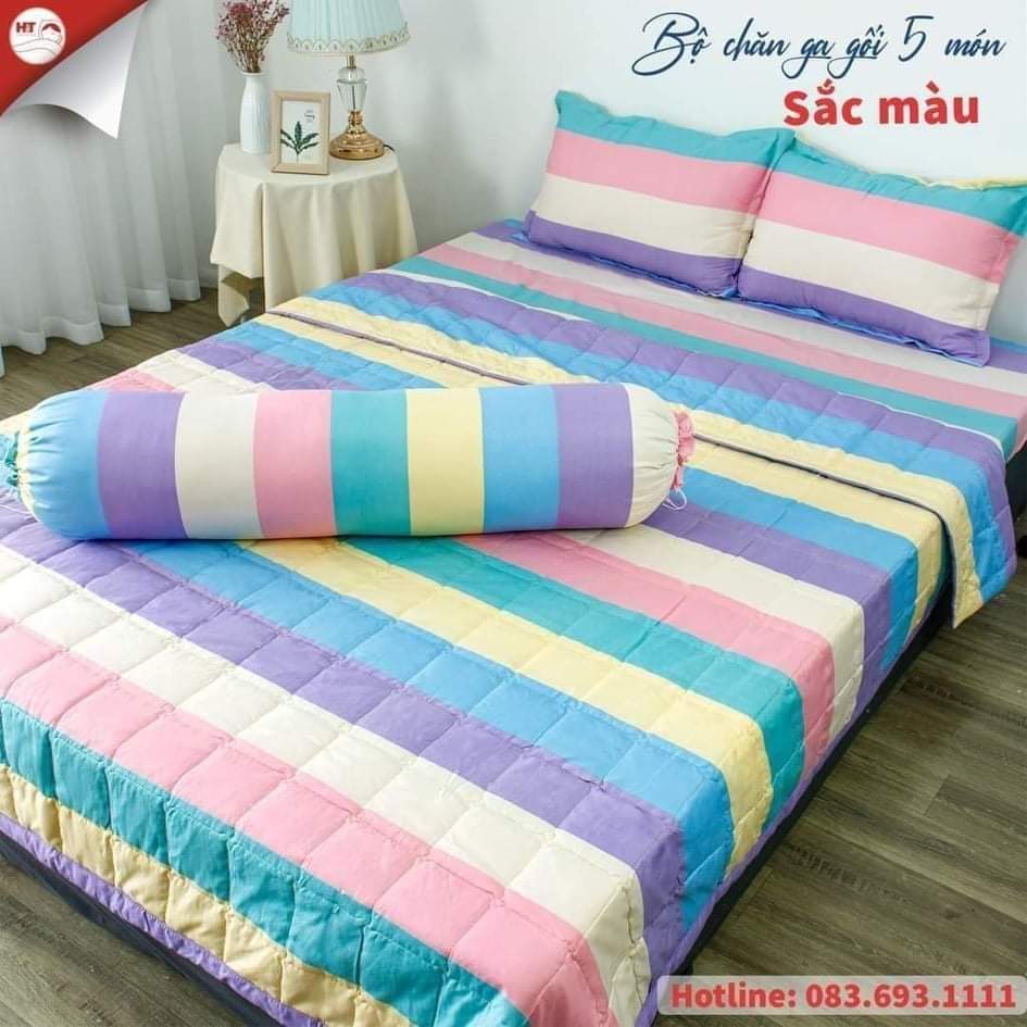 Bộ chăn hè ga gối cotton poly combo 5 món