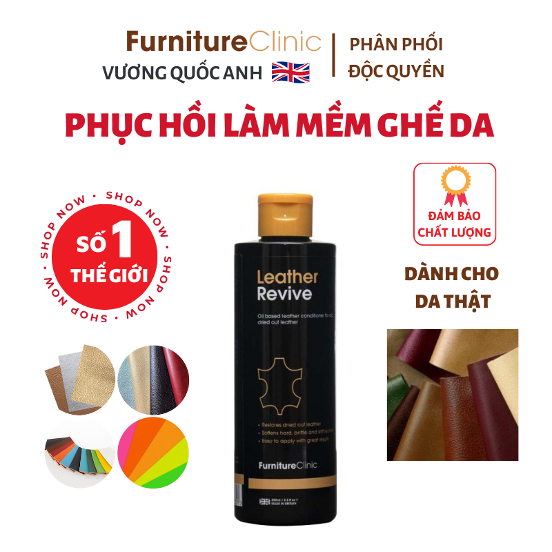 Dung dịch làm mềm ghế da Leather Revive 250ml chính hãng nhập khẩu Anh giúp làm mềm bề mặt da bị cứng lâu ngày