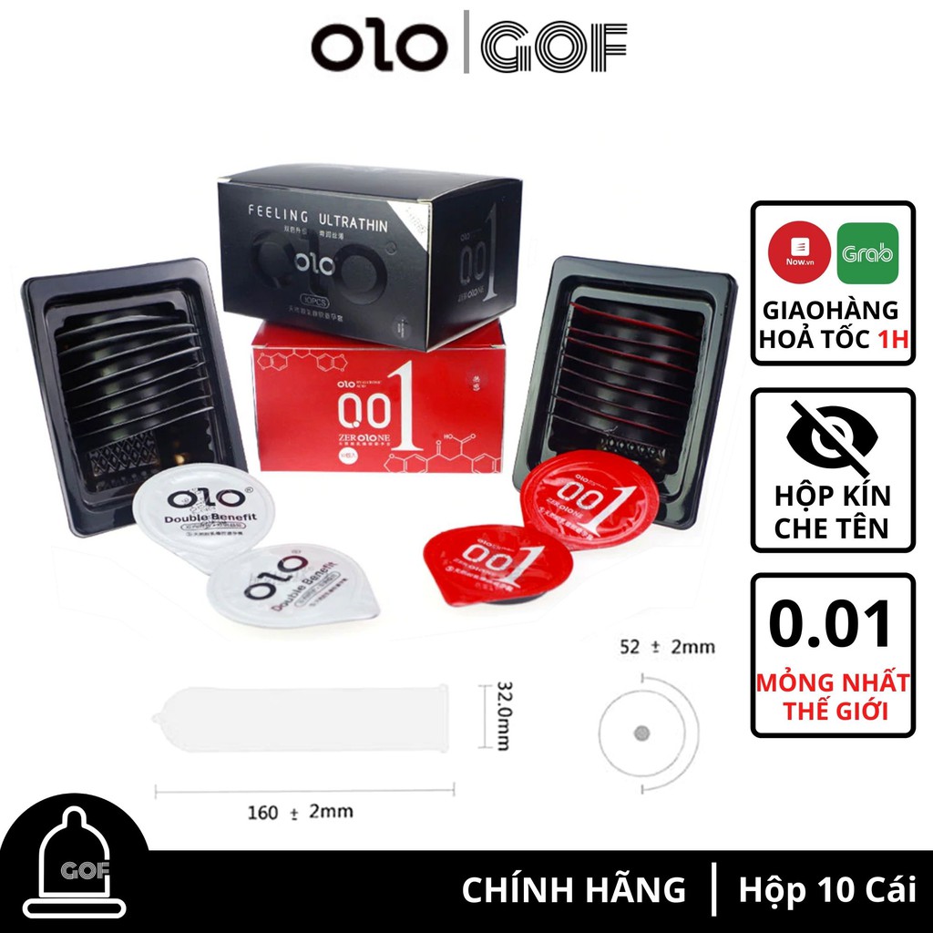 Bao cao su siêu mỏng 0.01 OLO nhiều gel bôi trơn kéo dài thời gian 001 Hộp 10 – GoF Store
