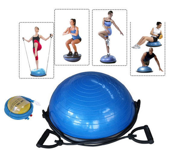 Bóng tập yoga thăng bằng Bosu + Tặng kèm 2 dây kéo và bơm mini