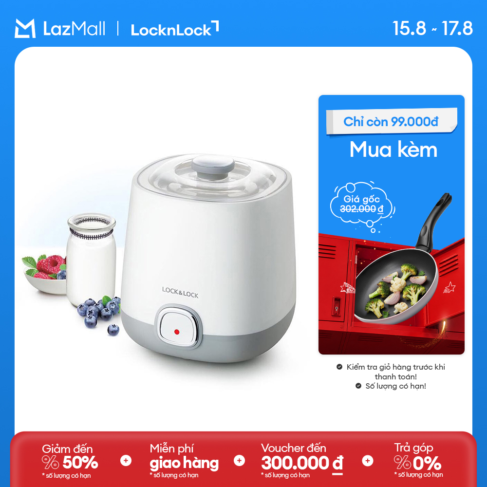Ejy110slv - máy làm sữa chua tự động lock&lock 1l 20w - hệ thống đèn led đổi màu theo nhiệt độ- hàng chính hãng - bảo hành 2 năm