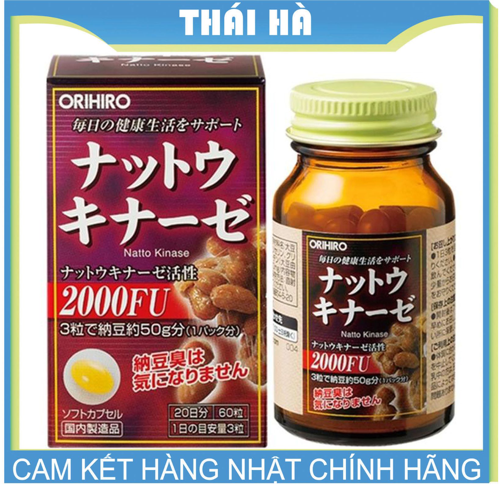 Viên uống nattokinase 2000fu orihiro 60 viên ngăn ngừa đột quỵ ổn định huyết áp tim mạch