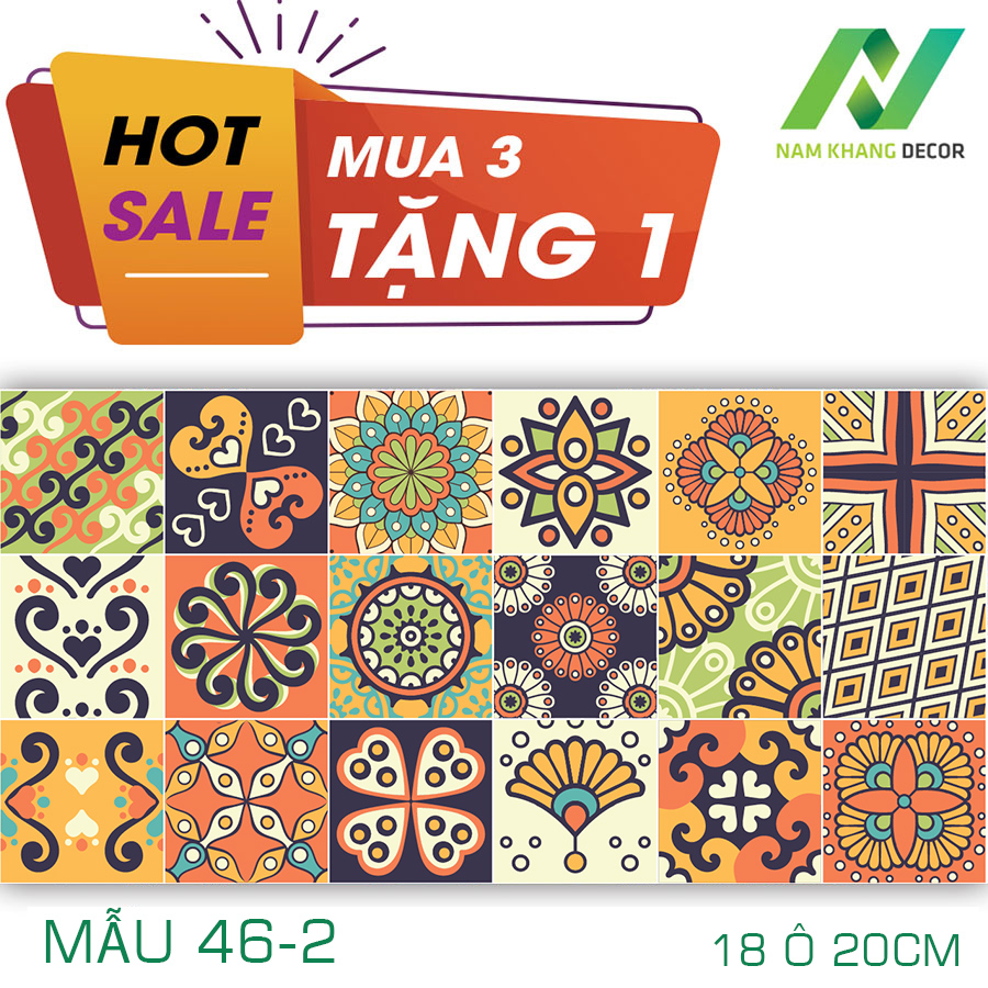 Mua 3 tặng 1 Decal gạch bông trang size 20 - KT 60x120cm decal trí dán bếp, dán tường, quầy tủ kệ  trang trí dán bếp, dán tường, quầy tủ kệ