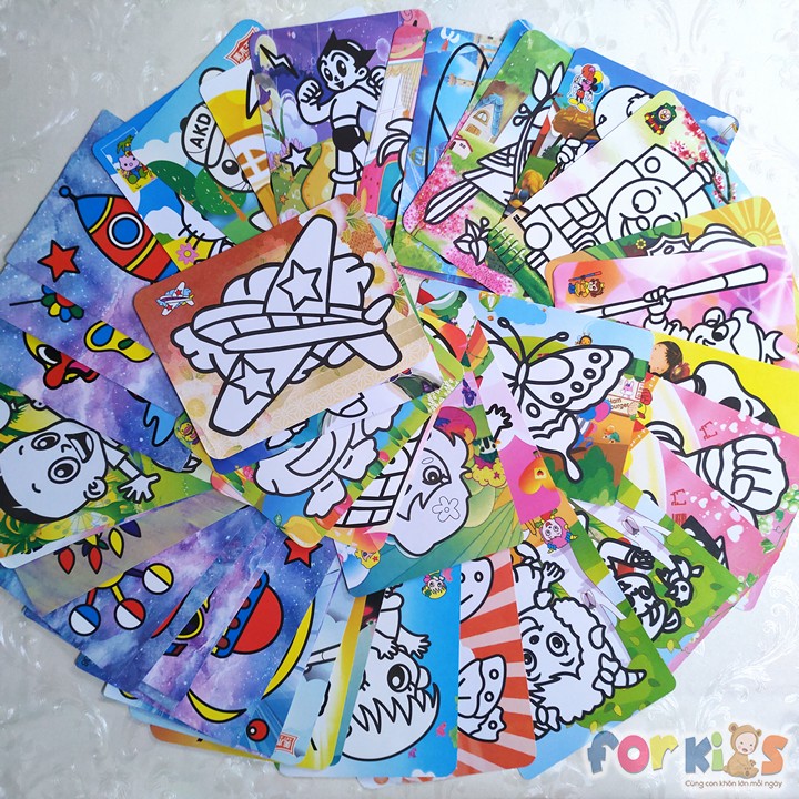 Tranh Cát, combo 10 Tranh cát A5 nền Màu, có kèm cát sẵn, 10 tranh khác nhau, đồ chơi cho bé