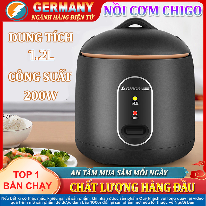 Nồi cơm điện Chigo 1.2L, Nồi cơm mini dành cho 2 người ăn, Nồi nấu cháo, hâm nóng thức ăn tiện lợi, lòng nồi siêu chống dính, thiết kế chống tràn, rẻ hơn nồi cơm điện cuckoo