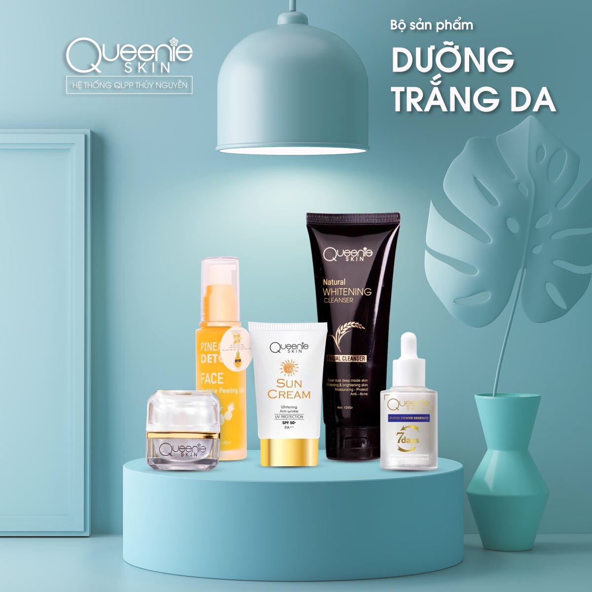 Bộ sản phẩm dưỡng trắng dành cho da mặt queenie skin