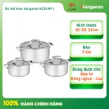 Bộ 3 cái nồi inox 3 đáy nắp kính Kangaroo KG304IP1 (3 cái: 16 - 20 - 24cm) - Hàng chính hãng