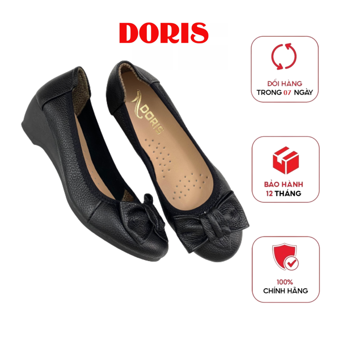 Giày búp bê da thật đế xuồng 5cm mũi tròn doris dr507