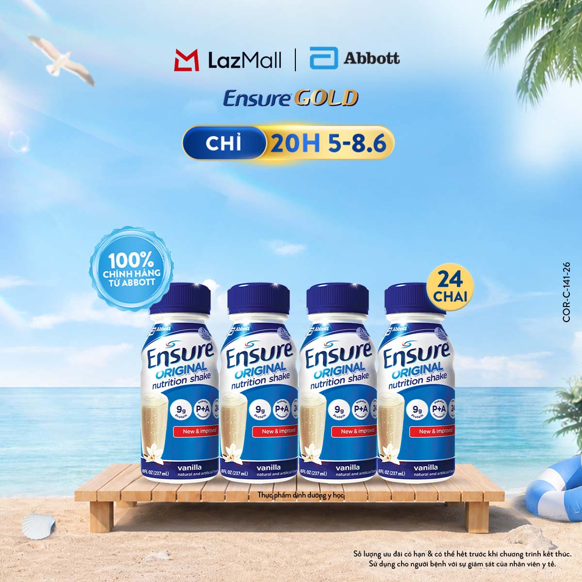 [CHỈ 20H 05-08.06 GIÁ TỐT MUA NGAY-SLCH] Thùng 24 Chai Sữa Nước Ensure Abbott Hương Vani 237ml [bao bì thay đổi theo từng đợt nhập hàng]