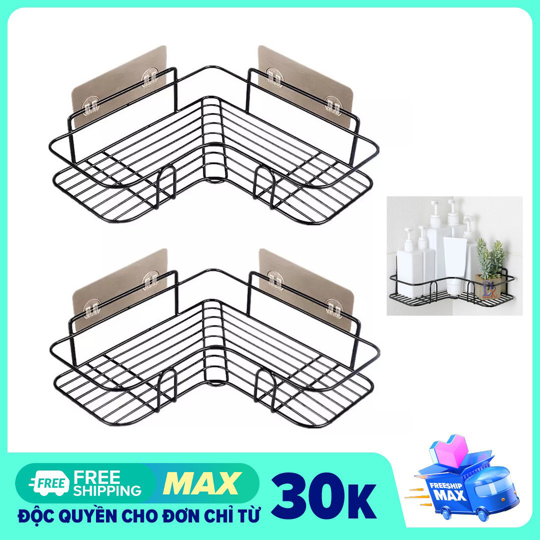 Kệ góc treo tường nhà tắm bằng thép đen chắc chăn,kệ treo tường nhà bếp dán tường chịu lực,kệ góc, giá đỡ khung sắt treo dán góc tường siêu chắc