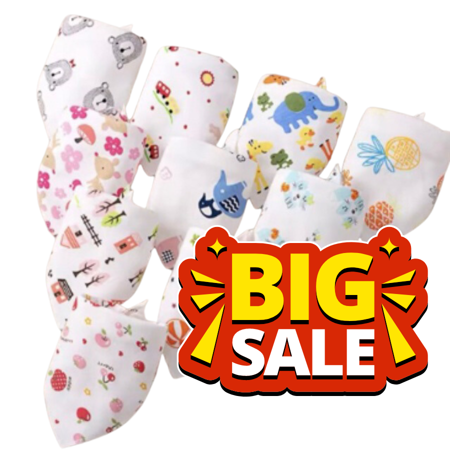 Combo 10 khăn yếm tam giác cho bé thông dụng khăn xô có nút cài 100% cotton