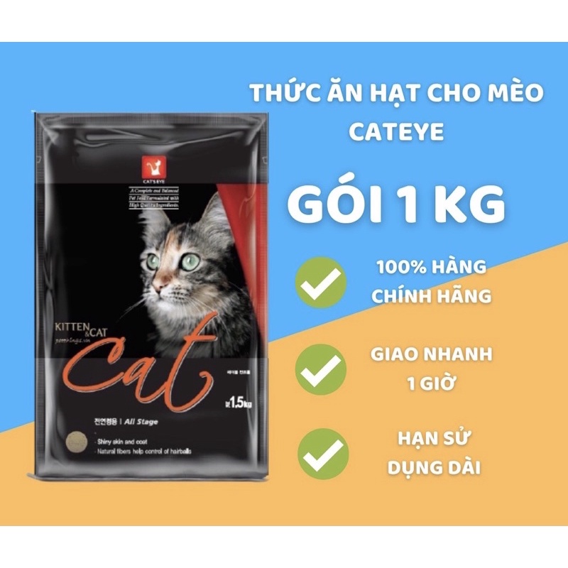 thức ăn mèo cateye túi 1kg - thức ăn hạt khô cho mèo cat s eye 1
