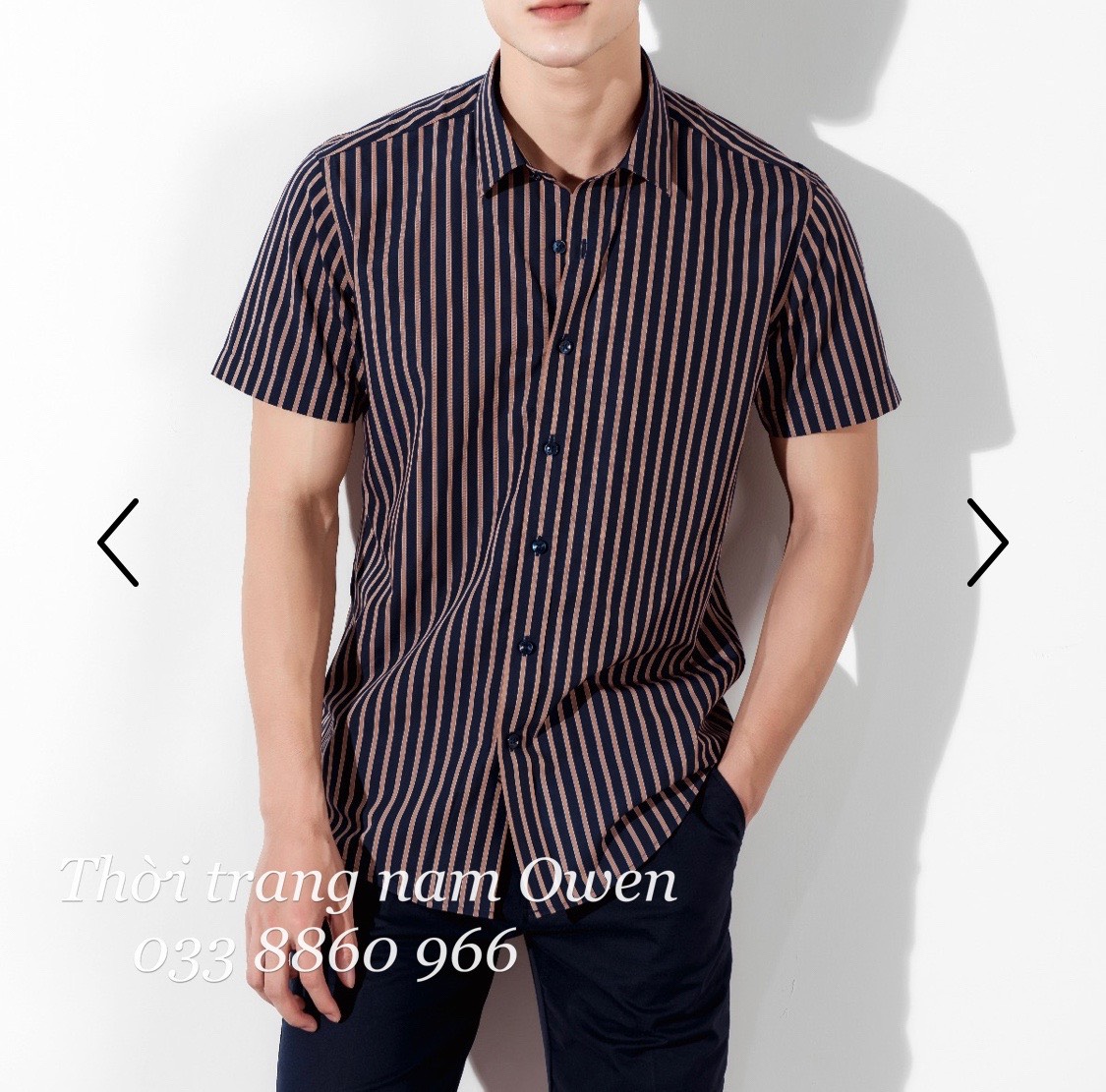 OWEN - Áo sơ mi ngắn tay Owen Slimfit kẻ sọc chất vải sợi tre kháng khuẩn 22685