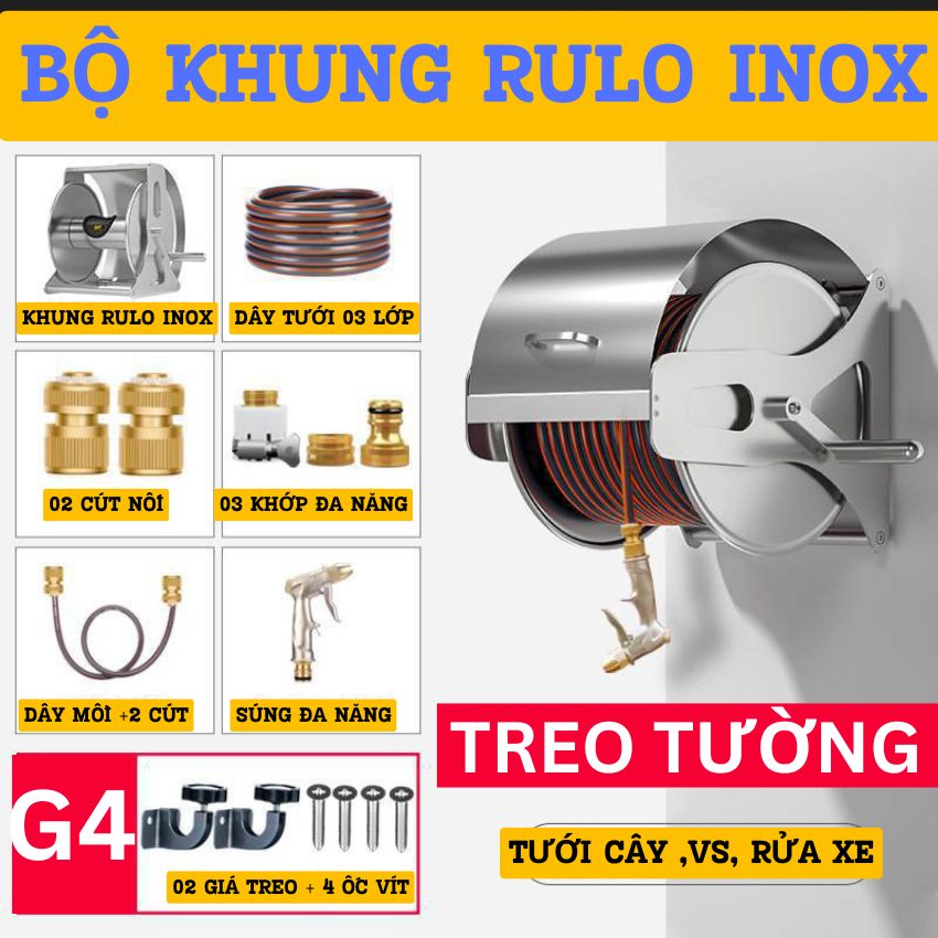 Bộ khung Rulo inox G4 lionking cao cấp cùng dây 3 lớp phi 16 hay 18