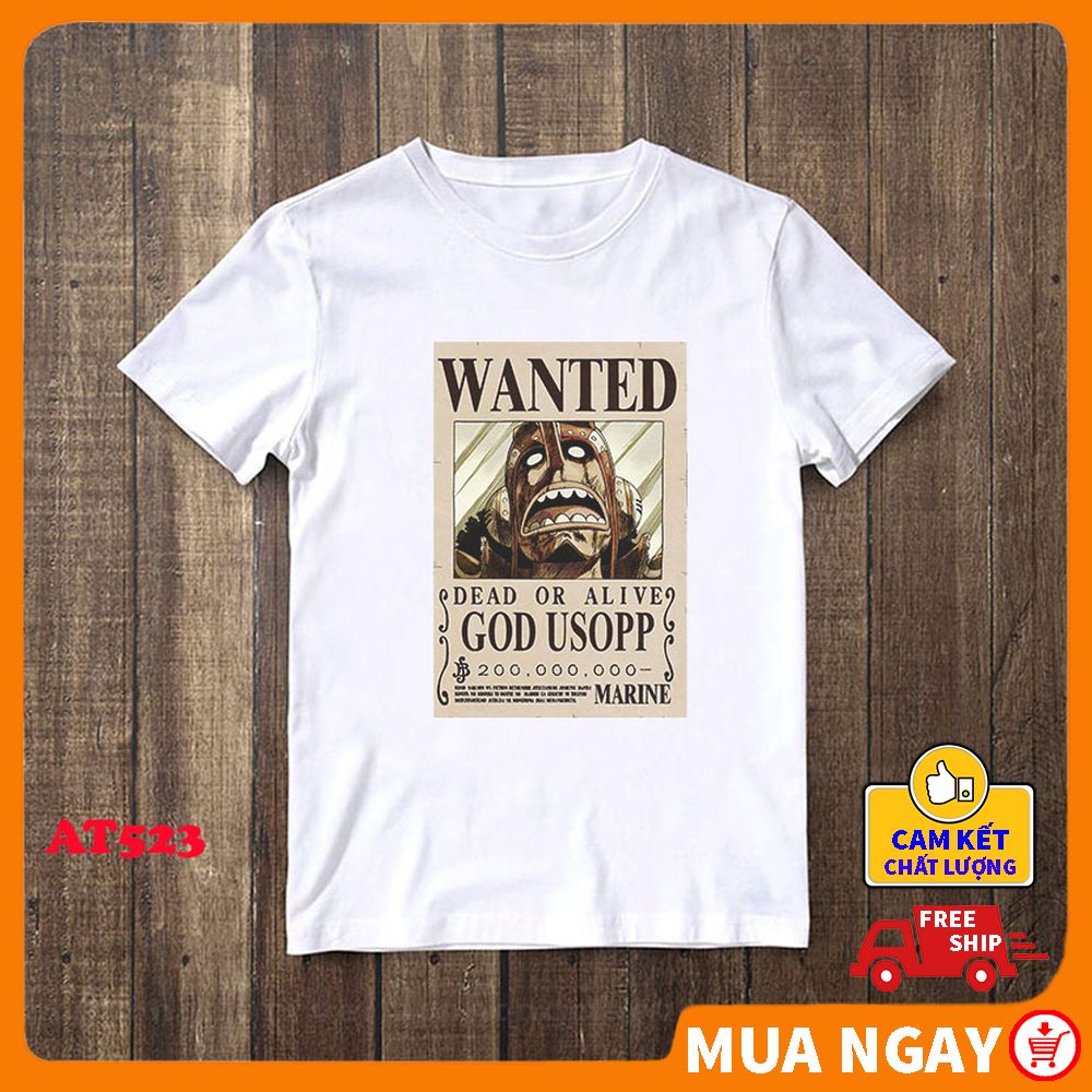 Áo phông nam nữ tay lỡ One Piece form rộng dáng Unisex hình Truy nã Usopp, vải dày mịn mát, hình in sắc nét không phai, phong cách năng động cá tính AT523A