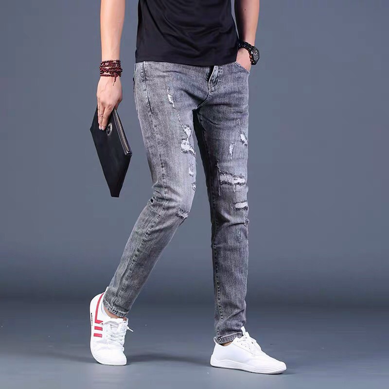 Quần jeans nam màu xanh hoạ tiết xước - quần jeans nam thời trang cao cấp mysuongshop03 ms20