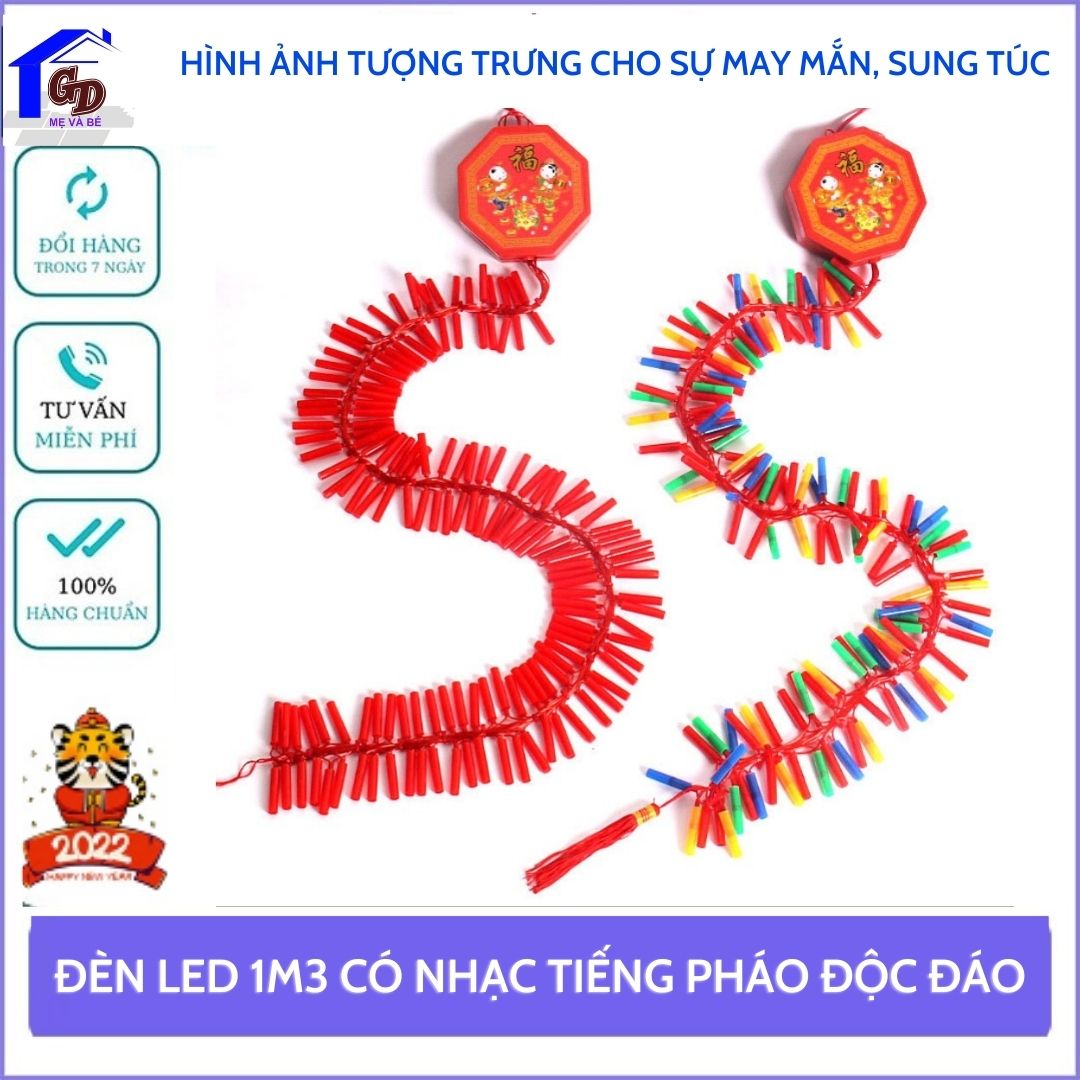 Đèn trang trí tết pháo dây dài 1m3 trang trí tết, phát nhạc pháo độc đáo, mẫu mới 2021, bảo hành 12 tháng