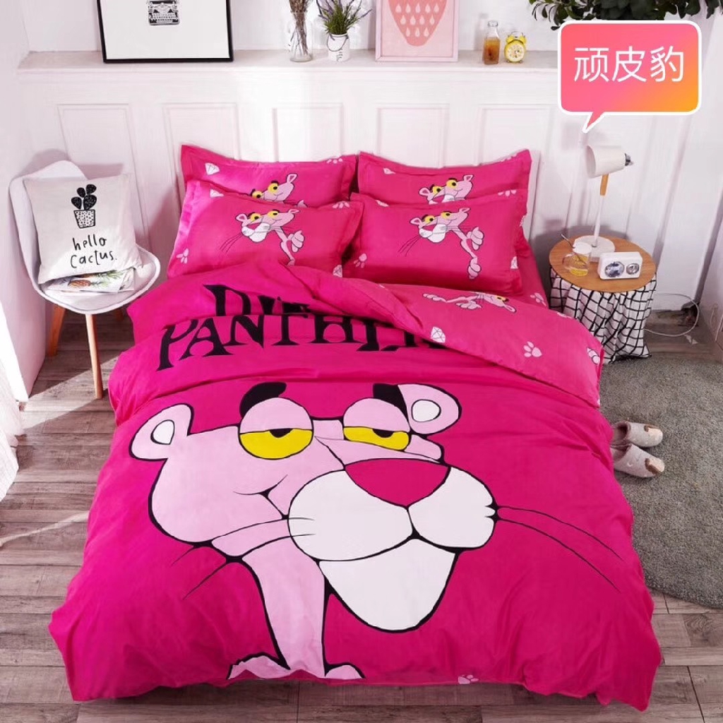 Vỏ Chăn Kèm Ga Gối Cotton Tina Mẫu Chú Báo Hồng