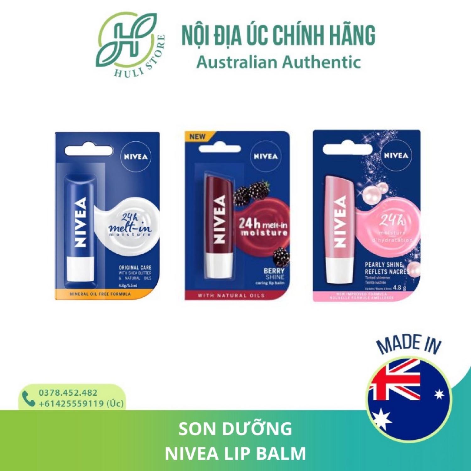 Son dưỡng không màu và có màu Nivea Lip Balm Berry Shine / Peach