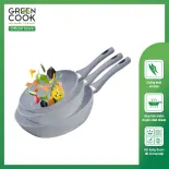 Bộ 3 chảo chống dính đáy từ vân đá size 22-26-28cm Green Cook GCP02 - Hàng chính hãng greencook
