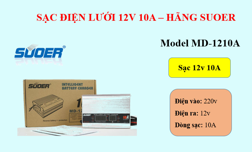 Sạc lưới cho bình acquy 10a 12v - 20ah 100ah - chính hãng suoer