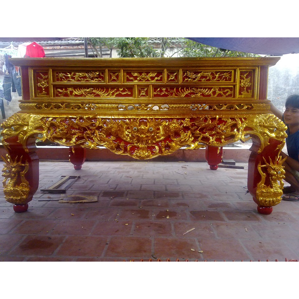 sập thờ tứ linh sơn son gỗ