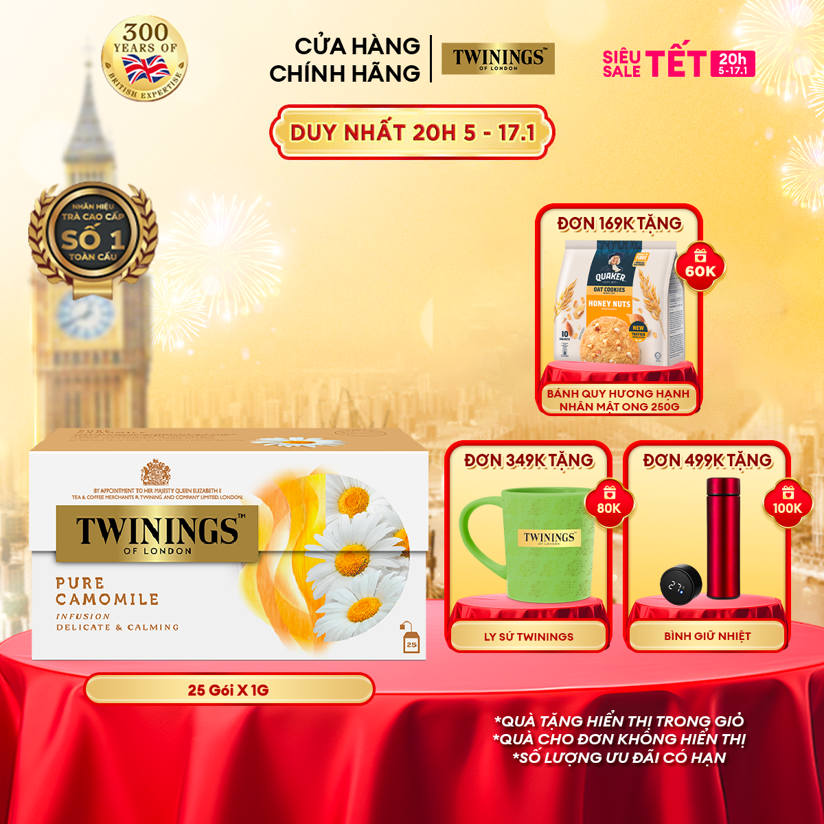 Trà Túi Lọc Hoa Cúc Twinings Pure Camomile - Hộp 25 Gói 1G