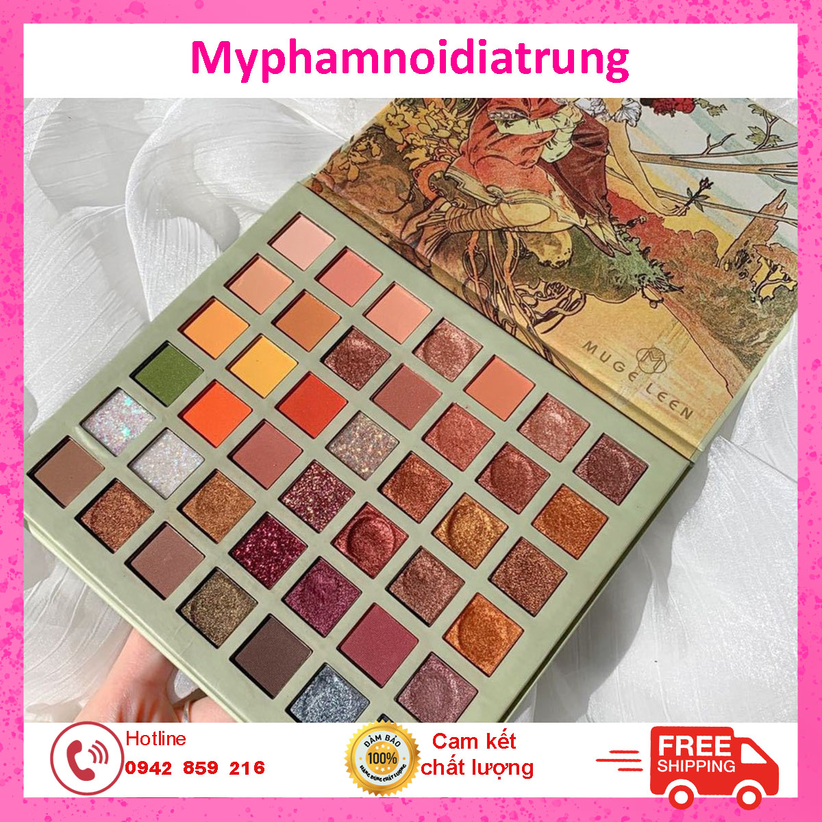 Bảng Phấn Mắt 42 Ô Muge Leen Love Story -Bảng Mắt Màu Kèm Nhũ Sang Trọng -Bảng Mắt Cổ Trang