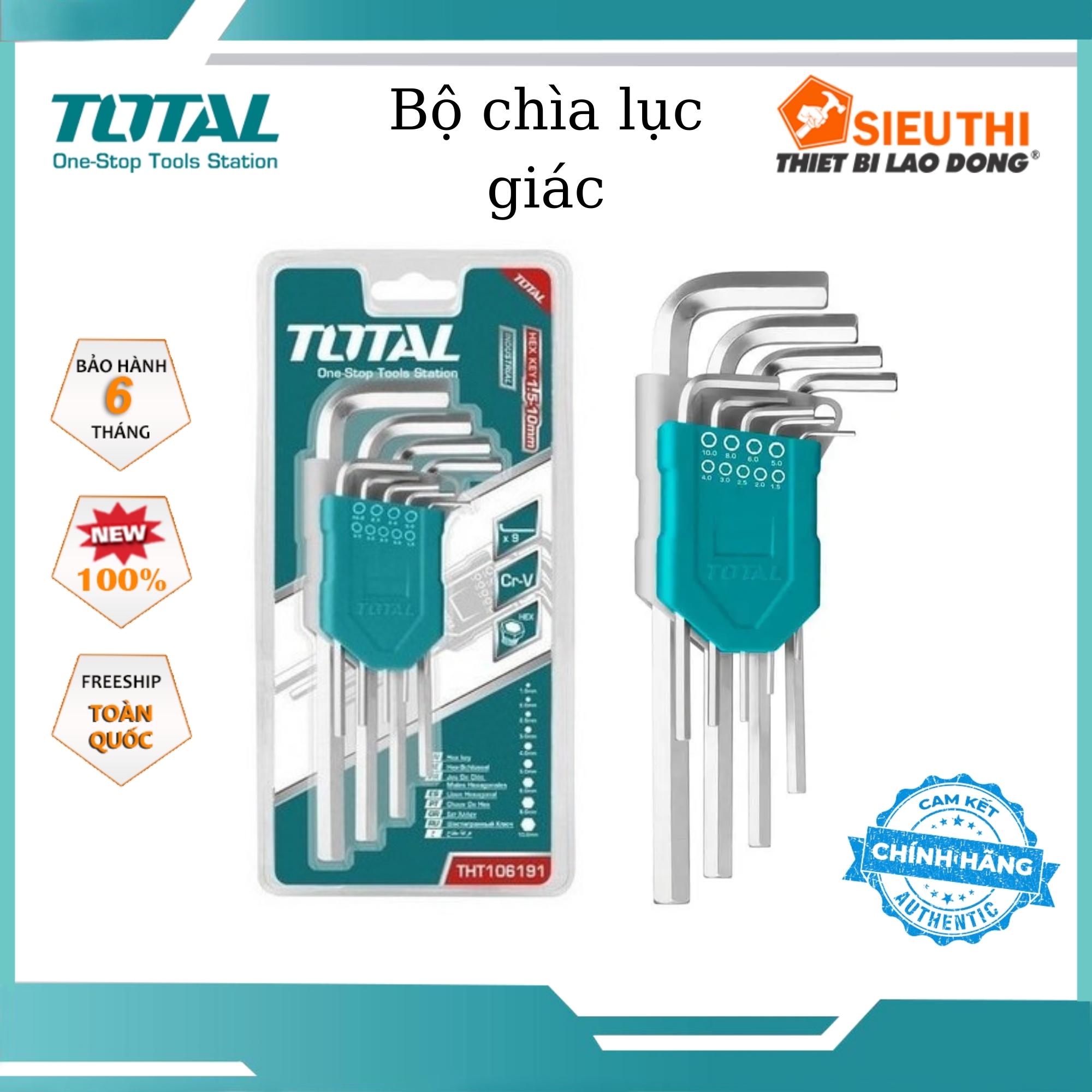 Bộ chìa lục giác đầu bằng TOTAL THT106191 chắc chắn, không rỉ sét Lục giác tôi luyện thép Cr-V bền bỉ, nhỏ gọn