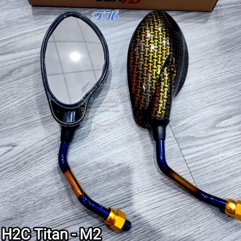 Kính chiếu hậu CRG/H2C Kiểu Su Màu Cacbon / Kiểu Yaz Màu Vàng Cacbon Chân titan 10li ( 1 cặp )