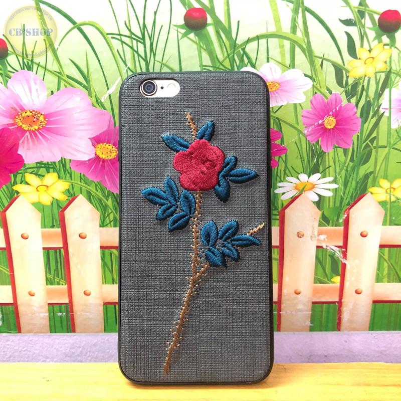 Ốp lưng Iphone 6/6S thêu hoa nổi hàng thủ công cao cấp (Xanh Đen)