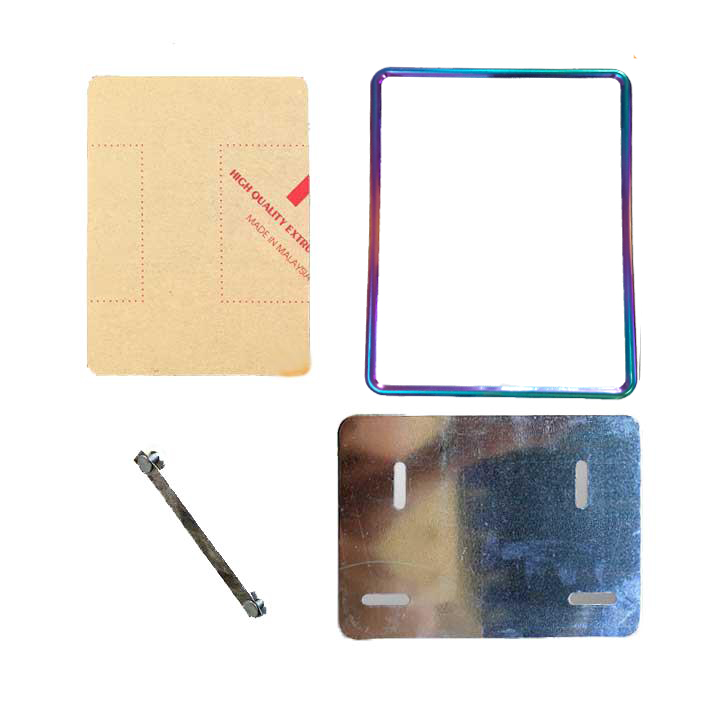 Khung ép biển số titan 7 màu full bộ: Viềm bọc ngoài 7 màu, kính meca, Đỡ lưng biển, ốc gắn lưng, ép biển số đẹp tại nhà, ép biển số 7 màu