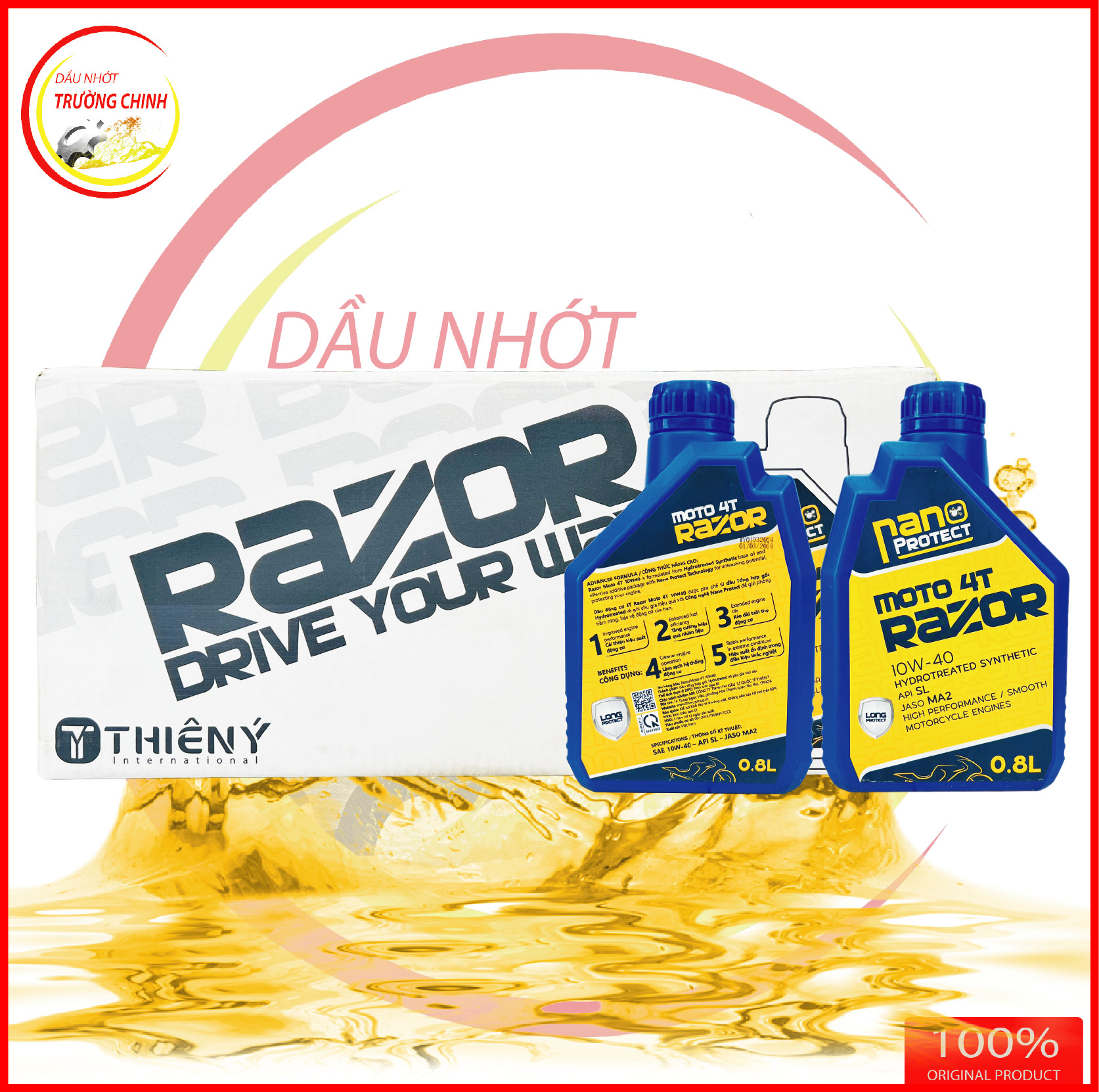 Thùng Nhớt Razor nano Protect 4T 10W40 tổng hợp dành cho xe số, tay côn