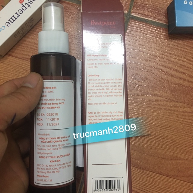Dung dịch xịt ghẻ Bestpeme Spray 150ml cam kết hàng đúng mô tả chất lượng đảm bảo an toàn đến sức khỏe người sử dụng đa dạng mẫu mã