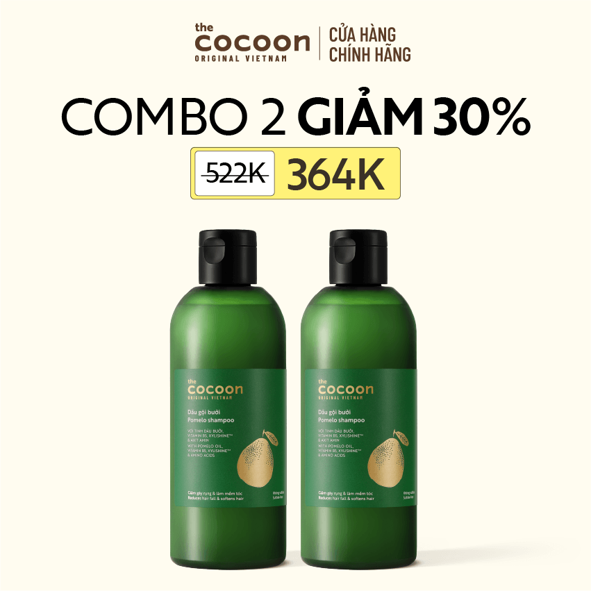 COMBO 2 Dầu gội bưởi Cocoon giúp giảm gãy rụng và làm mềm tóc 310ml