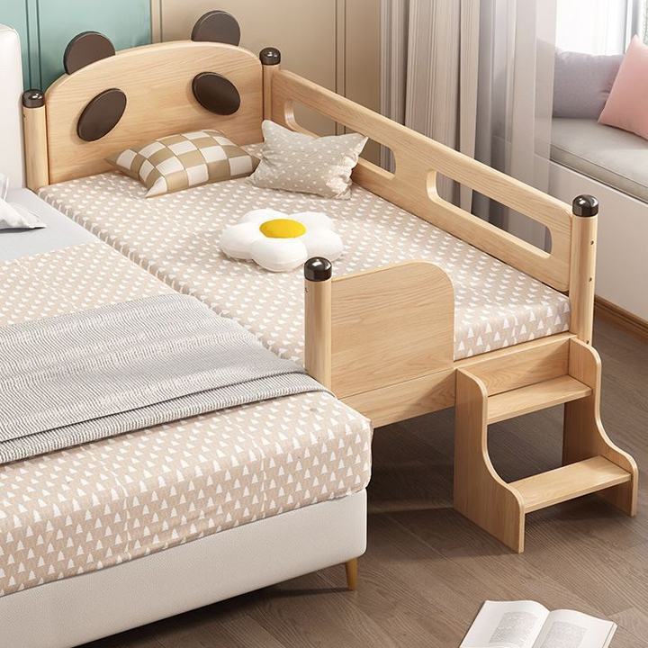 Baby wooden bed baby bed natural wood material with ladder gift with mattress-12 months warranty
