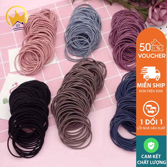 Set 100 Dây Chun Buộc Tóc Hàn Quốc Trơn Nhiều Màu Chính Hãng Amalife